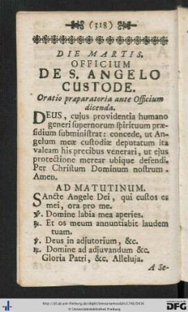 Die Martis. Officium De S. Angelo Custode.