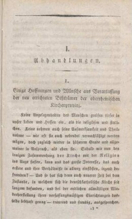 195-231 Einige Hoffnungen und Wünsche aus Veranlassung der neu errichteten Bisthümer