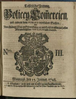 Nro. III, Montags, den 15. Januar 1748