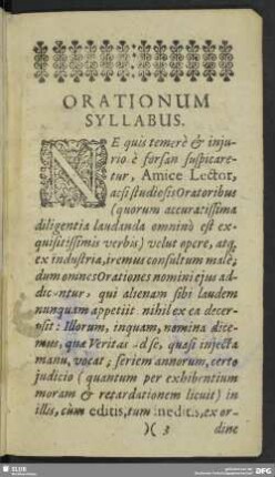 Orationum Syllabus