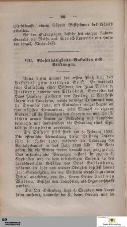 VIII. Wohlthätigkeits-Anstalten u. Stiftungen