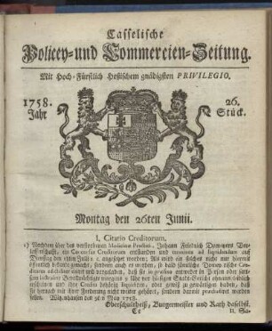 26. Stueck, Montag den 26ten Junii 1758