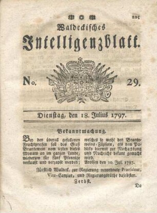 No. 29, Dienstag, den 18. Julius 1797