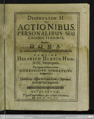 Disputatio II. de actionibus, personalibus seu condictionibus
