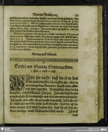 Epistel am Sontag Septuagesima. 1. Cor. 9. und 10. cap.