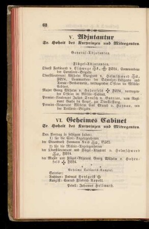 V. Adjutantur Gr. Hoheit des Kurprinzen und Mitregenten.