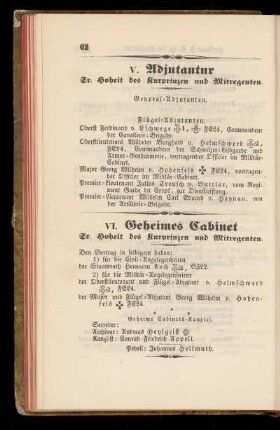 V. Adjutantur Gr. Hoheit des Kurprinzen und Mitregenten.