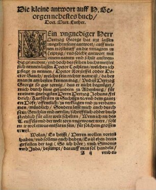 Die kleine anwort [!] auff H. Georgen nehestes buch
