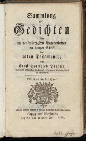 Sammlung von Gedichten über die denkwürdigsten Begebenheiten der heiligen Schrift des alten Testaments