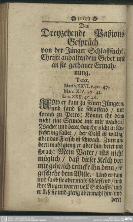 Das Dreyzehende Paßions-Gespräch von der Jünger Schlaffsucht, Christi anhaltendem Gebet und an sie gethaner Ermahnung