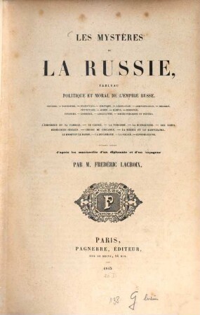 Les Mystères de la Russie, tableau politique et moral de l'Empire Russe