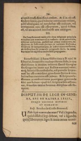 Disputatio III. De Lege In Genere, Ubi De Natura Legis, Deque Legibus Divinis Et Humanis: