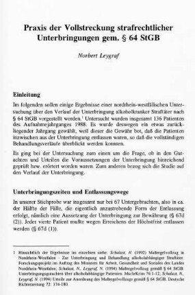 159-162, Praxis der Vollsteckung strafrechtlicher Unterbringungen gem. § 64 StGB