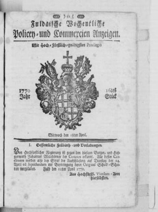 16tes Stück, Ausgabe vom 18. April 1770