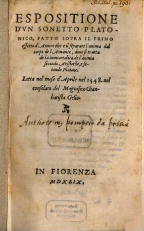 Esposizione d'un Sonetto Platonico di Petrarca