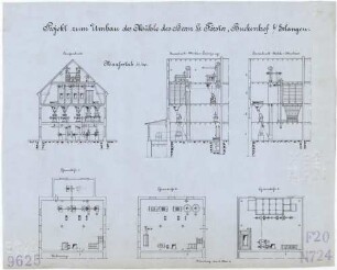 Technische Zeichnung : Projekt zum Umbau der Mühle des Herrn G. Förster, Buckenhof bei Erlangen