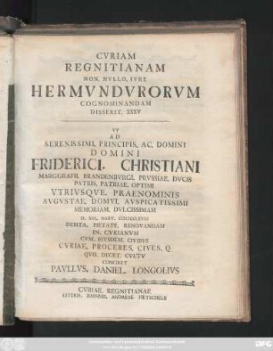 35: Cvriam Regnitianam Non. Nvllo. Ivre Hermvndvrorvm Cognominandam Disserit ...