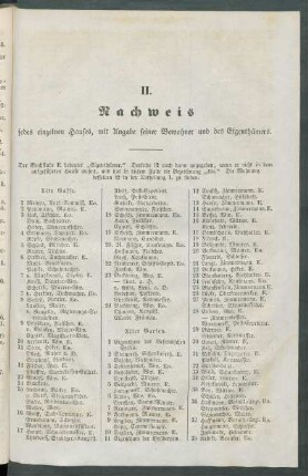 II. Nachweis jedes einzelnen Hauses, mir Angabe seiner Bewohner und des Eigenthümers.