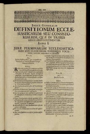 Index Generalis Definitionum Ecclesiasticarum Seu Consistorialium, Quæ In Tribus Hisce Libris Continentur.