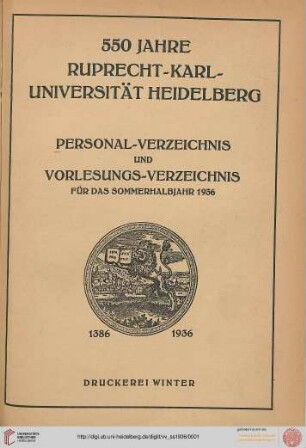 Personalverzeichnis und Vorlesungsverzeichnis: Personal-Verzeichnis und Vorlesungs-Verzeichnis für das Sommerhalbjahr 1936
