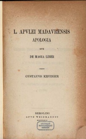 L. Apulei Madaurensis apologia : sive de magia liber