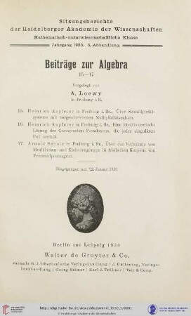 1930, 3. Abhandlung: Sitzungsberichte der Heidelberger Akademie der Wissenschaften, Mathematisch-Naturwissenschaftliche Klasse