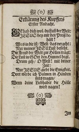 [Erste/ oder Vorbereitungs-Andacht/ Von der Süssen Jesus Lust.]