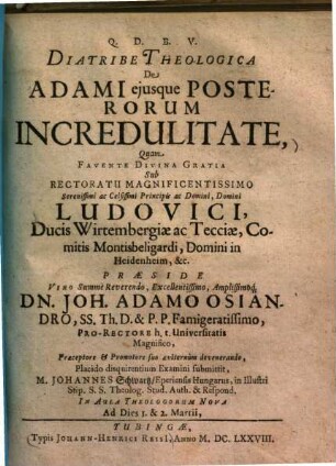 Diatribe theologica de Adami eiusque posterorum incredulitate
