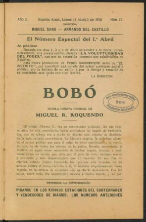 1918000217: Bobó : novela inédita original