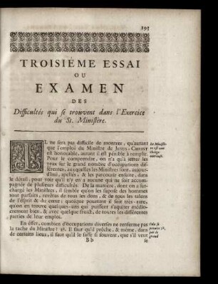 Troisième Essai Ou Examen Des Difficultés qui se trouvent dans l'Exercice du St. Ministère.