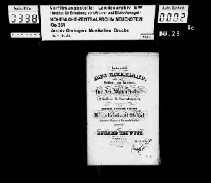 Tauwitz, Eduard, Lebewohl an´s Vaterland ... für den Männerchor (4 Solo und 4 Chorstimmen), Breslau, Leuckart.