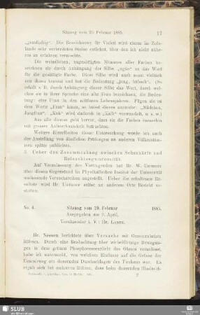 No. 4. Sitzung vom 20. Februar 1885
