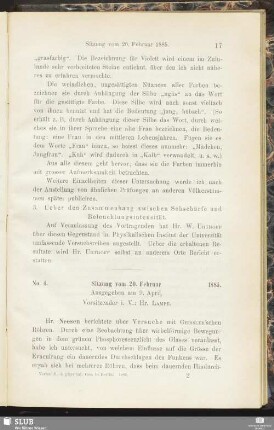 No. 4. Sitzung vom 20. Februar 1885