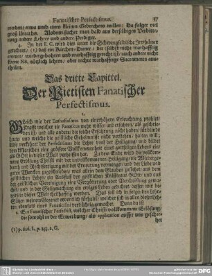 Das dritte Capittel. Der Pietisten Fanatischer Perfectismus