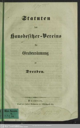 Statuten des Hausbesitzer-Vereins für Grubenräumung zu Dresden