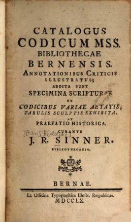 Catalogus Codicum manuscriptorum Bibliothecae Bernensis, 1
