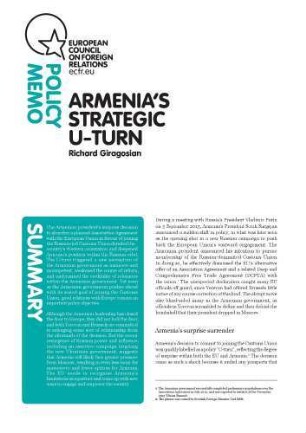 Armenia’s strategic u-turn
