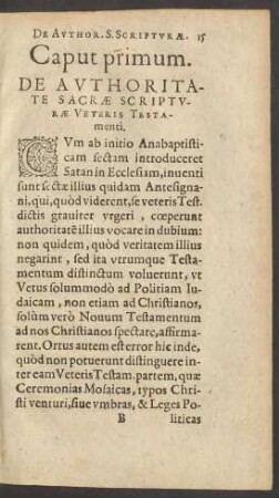 Caput primum. De Authoritate Sacrae Scripturae Veteris Testamenti.