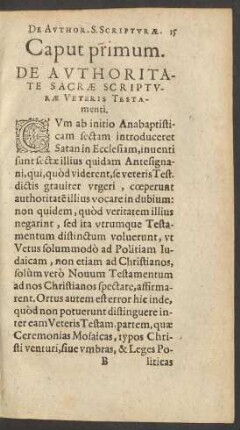 Caput primum. De Authoritate Sacrae Scripturae Veteris Testamenti.
