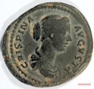 Römische Münze, Nominal Dupondius, Prägeherr Commodus für Crispina, Prägeort Rom, Original