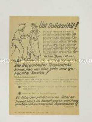 Hektografiertes Propagandaflugblatt aus dem Eisenhüttenkombinat Ost zur Solidarität mit den streikenden Bergarbeitern in Frankreich