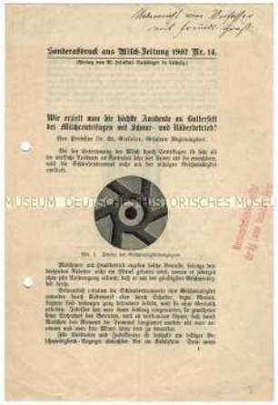 Bericht über Milchzentrifugen von der Firma H. Lanz
