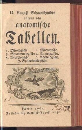 1: D. August Schaarschmidts sämmtliche anatomische Tabellen, 1. : /, Osteologische Tabellen