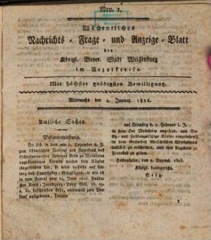 Wöchentliches Nachrichts-, Frage- und Anzeige-Blatt der Königlich Bayerischen Stadt Weissenburg in Mittelfranken. 8. 1826
