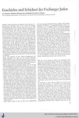 Geschichte und Schicksal der Freiburger Juden.