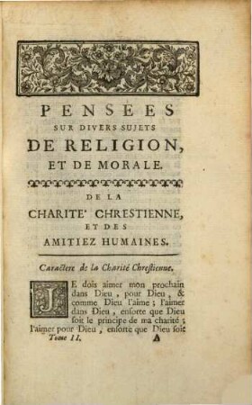 Pensées du Pere Bourdaloue [SJ], de la Compagnie de Jesus, sur divers sujets de religion et de morale, 2