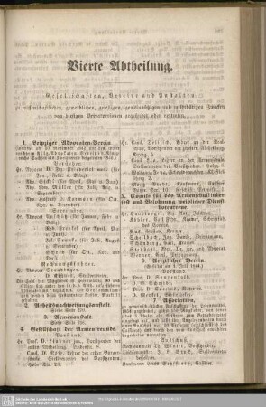 Vierte Abtheilung. Gesellschaften, Vereine und Anstalten
