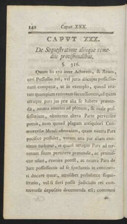 Caput XXX. De Sequestratione aliisque remediis provisionalibus