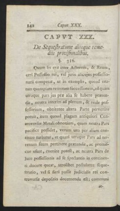 Caput XXX. De Sequestratione aliisque remediis provisionalibus