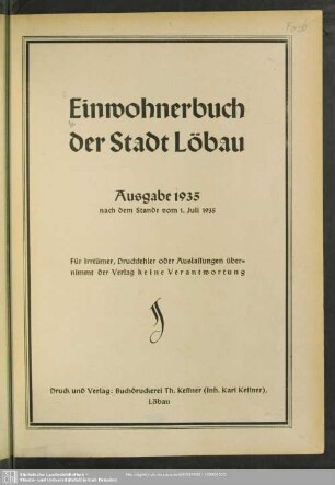1935: Einwohnerbuch der Stadt Löbau : Ausgabe ... nach d. Stande vom ...